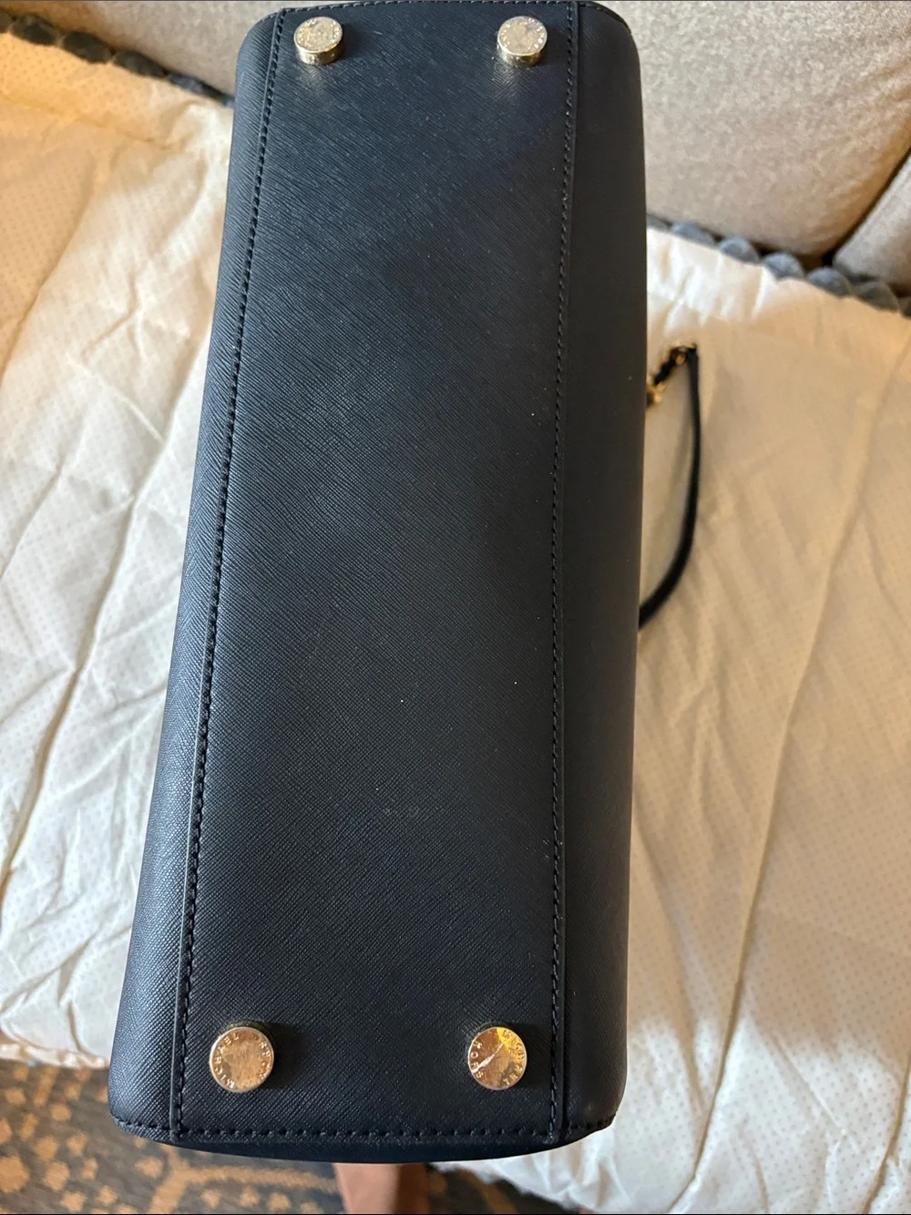 Michael Kors Black Saffiano Leather Tote with Gold Chain Strap and MK Charm